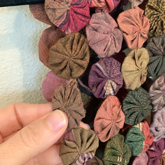 Vintage Handmade Yo-yo Brown Multicolor Boho Patchwork Vest OOAK - Picture 7 of 10